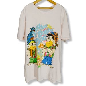 Flintstones Fred Barney T Shirt Mens Size Large White Hanna Barbera Hip Hop Tee